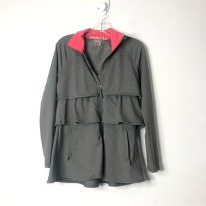 Athleta Renew Tiered Ruffle Jacket Grey Pink  Activewear High Neck Sz XS. G26